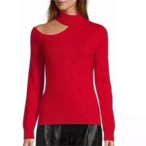 100% Cashmere Sweater Antonio Melani Cutout Turtleneck Candy Apple Red M NWT